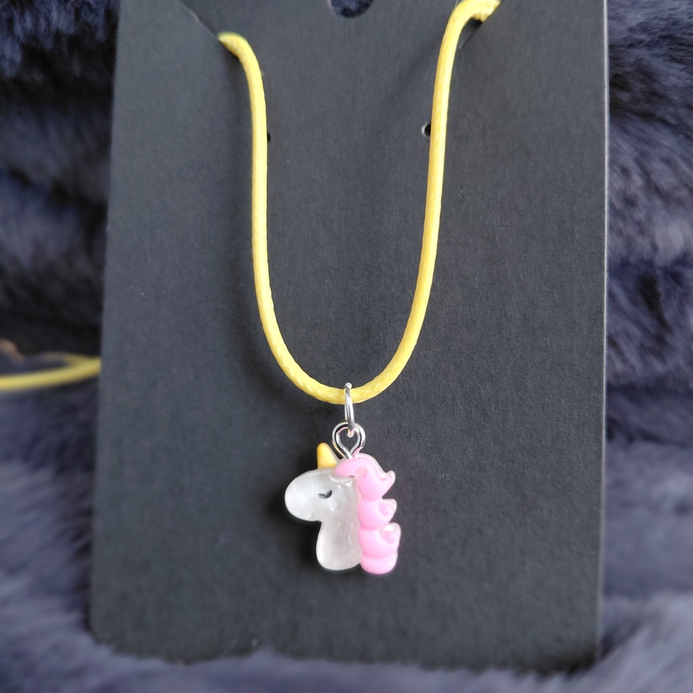 Resin Pink and White Unicorn Pendant Necklace